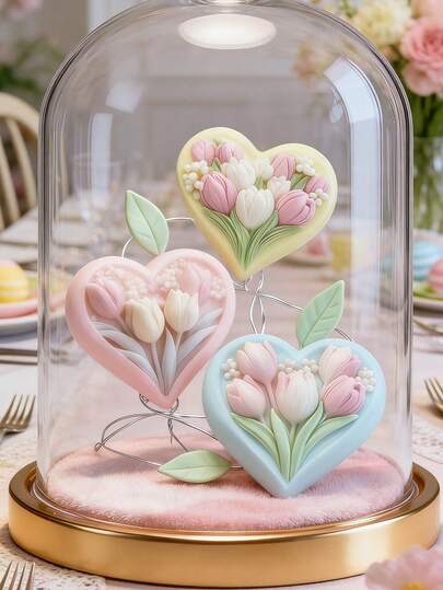 1个心形郁金香硅胶蜡烛模具，3D平面设计，可重复使用，经久耐用，适用于香薰蜡烛、肥皂、石膏工艺品、家居装饰，硅胶模具，情人节、母亲节礼物