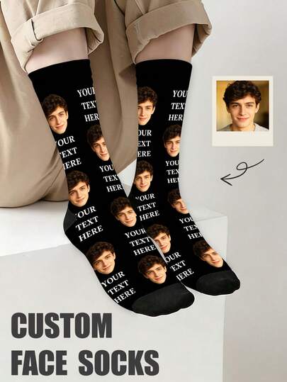 1 Pair Customized Women's Mid-Calf Socks, Personalized Face Socks, Couples Socks, Customized Photo Socks, Customized Printed Socks, Funny Face Socks, Customized Pattern Socks, Unique Face Designs, Can Print Any Face On Socks, Anniversary Gift, Valentine's Day Gift, Birthday Gift, Wedding Gift, Mother's Day Gift, Father's Day Gift, Best Friend Gift, Gift For Mom/Dad, Gift For Girlfriend/Boyfriend