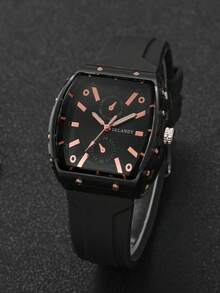 2pcs/Set Women's Silicone Watch With Barrel Shape Dial, Numeric Scale Dial, & Elegant Quartz Wristwatch + Heart-Shaped Bracelet (Watch Box Not Included) - Black - View 7