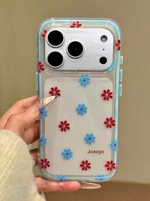 时尚春季蓝色花朵二合一透明硬壳手机壳，兼容 17 Pro Max、17 Pro、17 Air、17、12、13、14、15、16 Pro Max、14 Plus、15 Plus、16 Plus、11、17、16、15、14、13、12，简约可爱防震保护壳，女孩适用 - 藍色花朵 - 查看 4