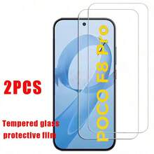 2 piezas de protector de pantalla de vidrio templado de alta definición compatible con POCO C65/C75/C85/M7/M8/M8 Pro/F7/F7 Pro/F7Ultra/F8 Pro/F8Ultra/X6/X6 Pro/X7Pro, compatible con desbloqueo de huella digital, anti-caída, anti-arañazos, sin burbujas, protector de pantalla curvo - transparente - Ver 6