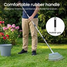 Heavy Duty Garden Rake – 25-Tine Metal Leaf Rake With 80–165cm Adjustable Handle, 53cm Wide Head For Yard Cleanup, Lawn Leveling & Soil Levelling - Black - View 5