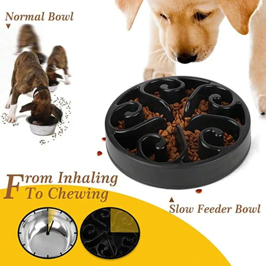 Pet Dog Slow Feeder Bowl Fun Non Slip Anti-Gulping Slower Food Feeding Dishes  Dog Bowl For Large Medium Small Dogs Puppy - Black - 查看 1