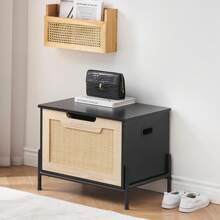 Techigher Rattan Storage Bench, Flip-Top Shoe Bench, Storage Trunk With Hinges, Storage Chest For Entryway, Living Room, Bedroom - Black 60cm - View 8