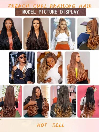75g 24 Pulgadas Cabello trenzado francés rizado, 18 Pulgadas Cabello trenzado francés rizado, extensiones de cabello sintético pre estirado ondulado y elástico, 1 paquete