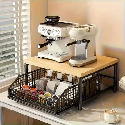 Kitchen Storage Shelf, Coffee Machine Organizer, Compact Size For Home Use, Sturdy Metal Construction, Space-Saving Design, Ideal For Pantry, Kitchen, Bathroom And Garage Storage