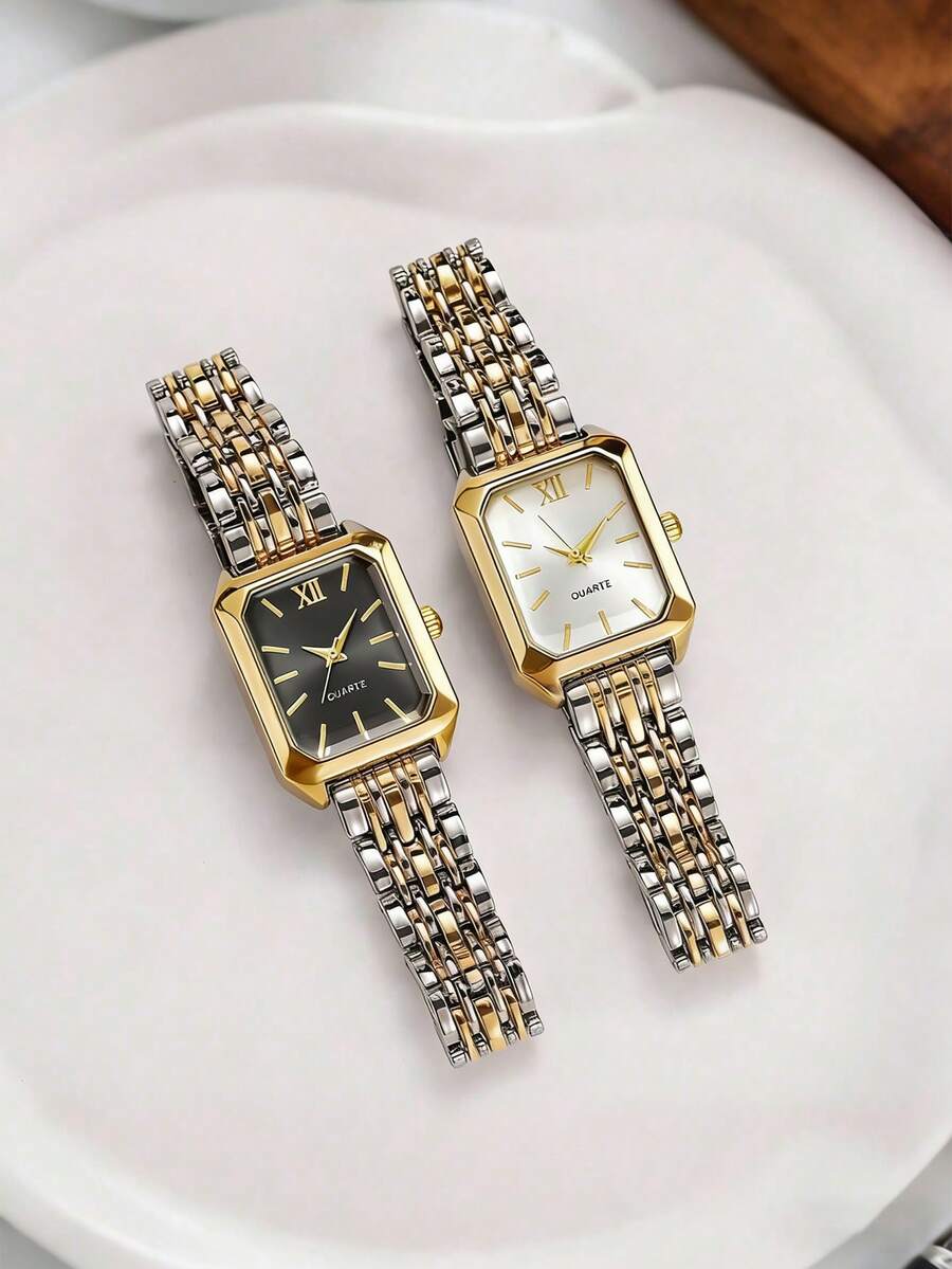 1 chiếc đồng hồ thạch anh cổ điển sang trọng, mặt vuông, dây đeo bằng thép không gỉ, phù hợp cho thanh thiếu niên, các bữa tiệc, một món quà hoàn hảo (không bao gồm hộp đồng hồ). - Nhiều màu - Xem 1