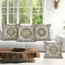 4pcs Bohemian Rug Pattern Cushion Cover Set - Peach Velvet Pillow Case, Decorative Pillow Covers Suitable For Living Room Sofa Bedroom, Pillow Inserts Not Included - Multicolor - View 9