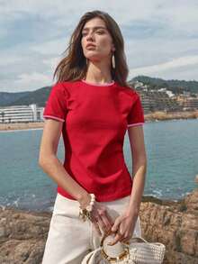 MOTFPREMIUMCONTRASTTRIMSHORTSLEEVETEE - Rosa fuerte - Ver 1
