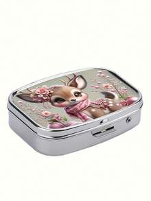 1pc Elegant Animal, Landscape, Portrait Printed Square Pill Box, Dual Grid Pill Case, Mini Portable Compact Pill Box, Travel Portable Pill Box For Pocket Or Wallet, Decorative Jewelry Earring Multi-Function Metal Box - Animal - View 9