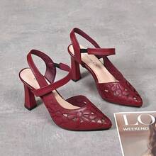 Giày sandal cao gót đế dày bằng da mềm, mũi kín, kiểu dáng mới mùa hè 2026, có quai, thích hợp phối cùng váy. - Màu Đỏ Sâu - Xem 1