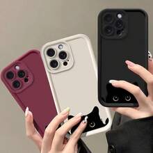1pc Stair-Shaped Photo Frame Cute Black Cat Eye Phone Case Compatible With Apple 16/17 Pro Max, Full-Body Shockproof Protective Cover, Minimalist Design, Soft Cute Cartoon Style, Perfectly Protects Your Phone, Suitable For Honor X7/Galaxy A56 5G/ Smart 8/ Hot 40/Transsion Spark 30C/Spark Go 2024/ Note 14 5G/ Moto E22/E22i/ A54,International Version, Not The Domestic Version - Burgundy - View 3