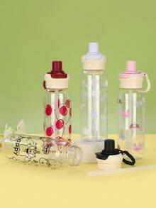 1个800毫升透明卡通塑料水杯，高品质茶水分离，吸管杯，可直接饮用，开学季儿童礼物 - 彩色 - 查看 1