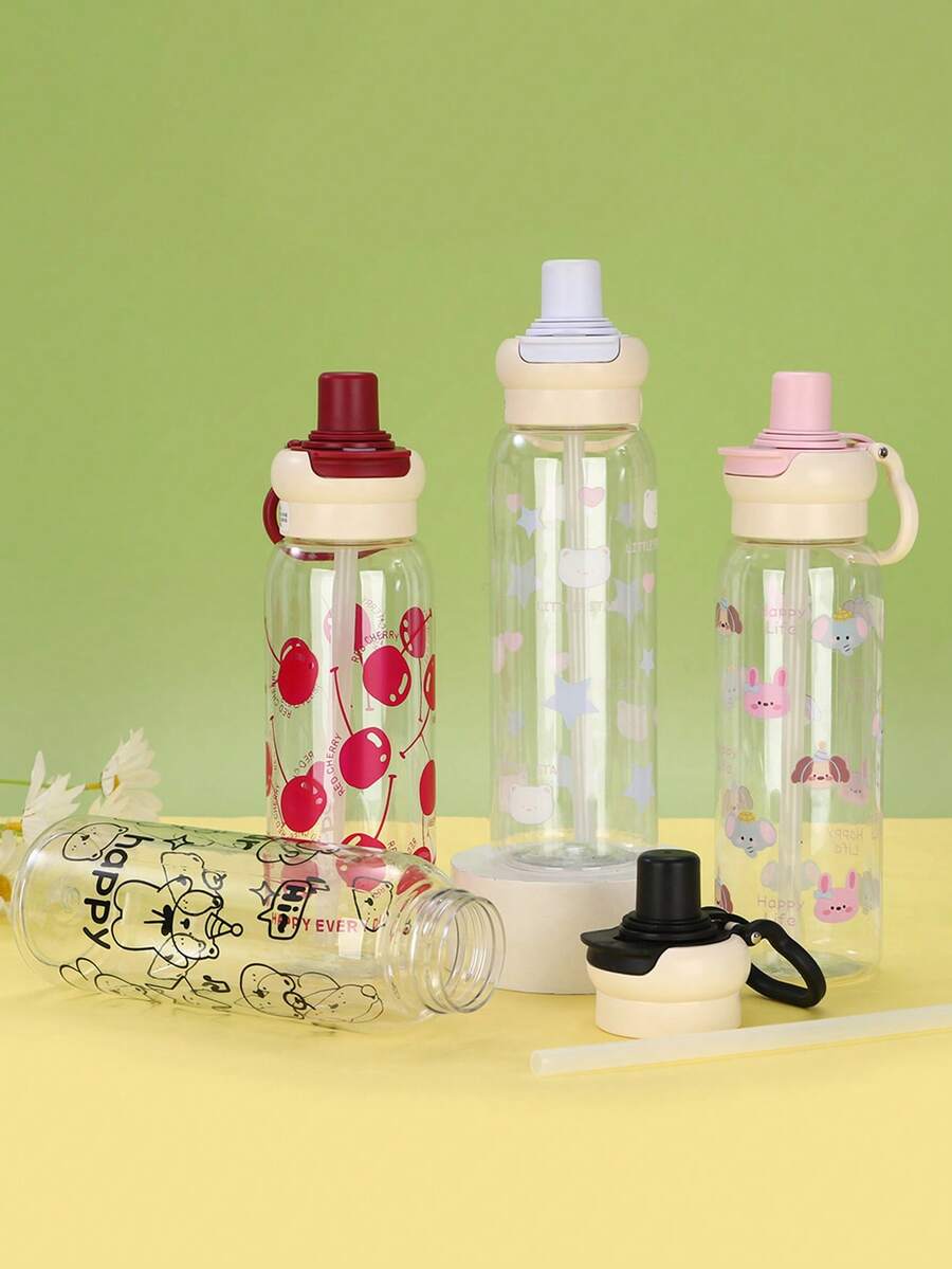 1个800毫升透明卡通塑料水杯，高品质茶水分离，吸管杯，可直接饮用，开学季儿童礼物 - 彩色 - 查看 1