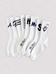 Open Phase 5双随机字母男士中筒袜简约时尚男士袜子白色袜子秋季 - 彩色 - 查看 1