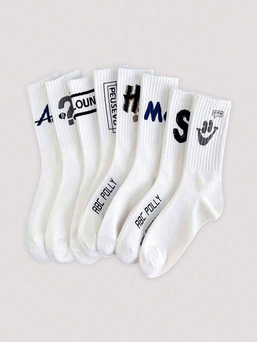 Open Phase 5双随机字母男士中筒袜简约时尚男士袜子白色袜子秋季 - 彩色 - 查看 1