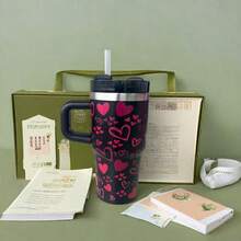 600ml Thermal Mug With Handle, Lid And Straw – Flower Print 1866-600ml - 黑色的 - 查看 1