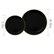 10.25英寸餐盘和7.5英寸沙拉盘套装,黑色包边,适合派对、毕业典礼、生日、婚礼、圣诞节、万圣节等场合。 - 黑色 - 查看 7