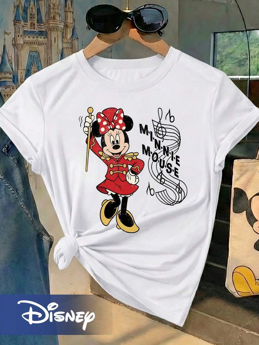 Disney Mouse Conductor Circus Print T-Shirt, Vintage Cute Loose Fit Versatile Casual Top, Breathable Fabric, Loose Fit Short Sleeve, Cute And Fun, Parent-/Best Friend Outfit,  Park Photo Shoot - 白色 - 查看 1