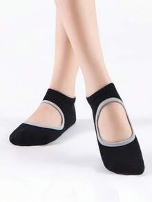 1双/3双装女士瑜伽普拉提舞蹈健身袜，专业运动防滑袜，带硅胶防滑垫，露背瑜伽袜，黑色 - 彩色 - 查看 12