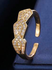 1枚女士戒指，镶嵌奢华合成锆石，简约优雅个性化精准百搭开口戒指，适合作为礼物和日常佩戴 - 開口戒指 - 查看 4