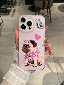 可爱巴哥犬心形手机壳，巴哥犬+粉色波点蝴蝶结图案，送给爱狗人士的礼物，粉色磨砂防摔防刮防滑手机壳，兼容 11/12/13/14/15/16/16 Plus/16 Pro/16 Pro Max/17/17 Pro/17 Pro Max，日常使用/送礼佳选，快速发货 - 粉色 - 查看 4