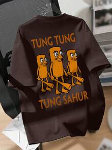1pc Boys' Round Neck Short Sleeve Cartoon Print T-Shirt, Soft & Comfortable Spring/Summer Student Wear, Suitable For Daily Wear - Brown - View 2