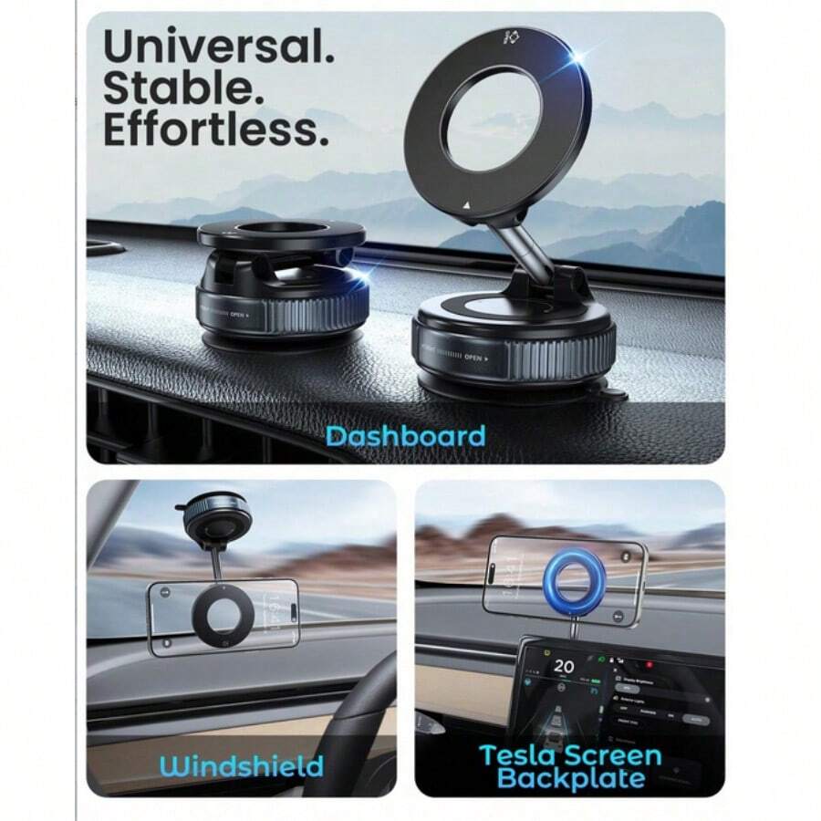 Magnetic Suction Vacuum Phone Holder Car Mount - Black - View 1