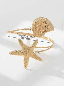 1pc Gold Seashell & Starfish Decor Arm Cuff, Summer Beach Vacation Style Arm Jewelry - Gold - View 3