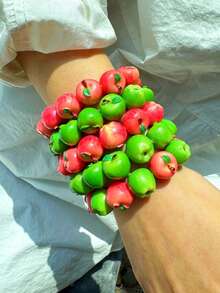1 pieza Pulsera de cuentas 3D en forma de manzana colorida, joyería con elemento de fruta dopamina de primavera Y2K, accesorio minimalista y dulce para resort - Multicolor - Ver 2