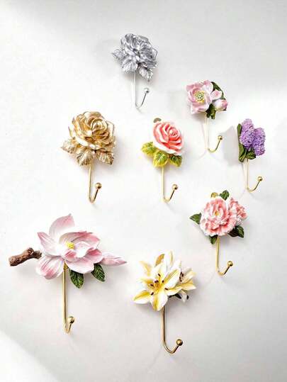 One High-Quality, Realistic 3D Flower Decorative Hook, Made Of Resin And Hand-Painted Iron. Suitable For Furniture Decoration, Kitchen Storage, Interior Wall Decoration, Towel, Wallet, Coat, And Key Hooks, Key Organizers, Cruise Ship Essentials, University Dormitory Essentials, And Bathroom Accessories.