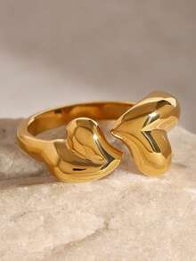 1枚18K镀金不锈钢朋克风几何心形戒指，适合女性日常佩戴、约会，是最酷的礼物 - 彩色 - 查看 4