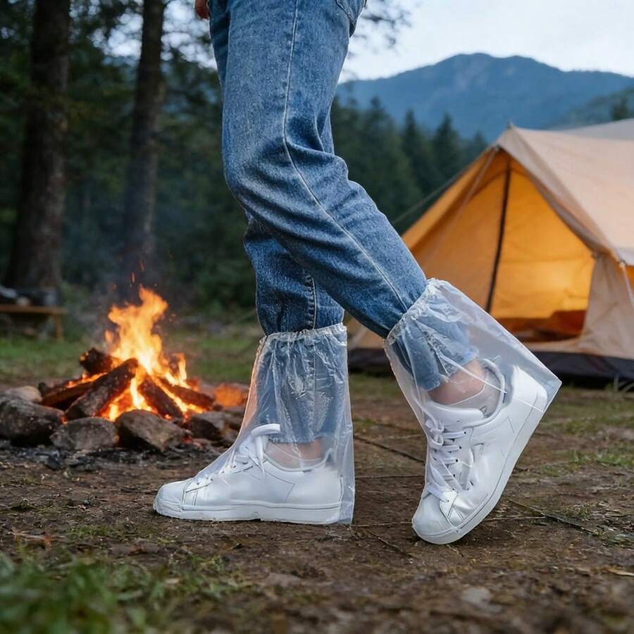 10个（5双）透明鞋套，防沙，非常适合雨天清洁和户外活动。这些鞋套可水洗、一次性使用，并采用优质防滑材料制成。