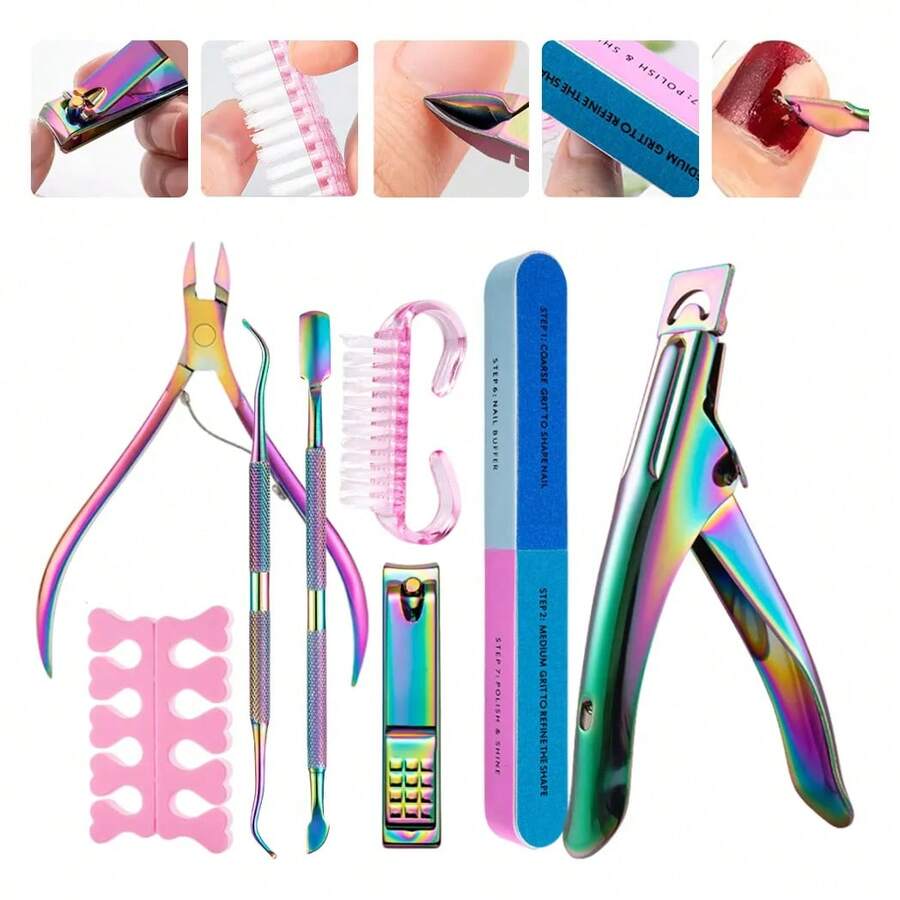 LUSLUKING Bộ dụng cụ làm móng 8 món, dụng cụ chăm sóc móng và biểu bì, dũa móng, dụng cụ tách ngón chân, cọ làm sạch, các vật dụng cần thiết để chăm sóc móng. - Nhiều màu - Xem 1