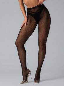1双大码女式高弹提拉渔网袜，适合中大码身材，黑色INS风时尚袜，春夏佳选 - 黑色 - 查看 9