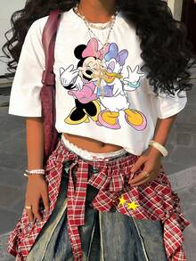 Disney Y2K Style Minnie & Daisy Gradient Cool & Cute BFF Short Sleeve T-Shirt - 白色 - 查看 1
