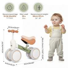 Children's Balance Bike, 4-Wheel Ride-On Car, 135° Steering Angle, Off-Road, For Toddlers - Brown Green - View 4
