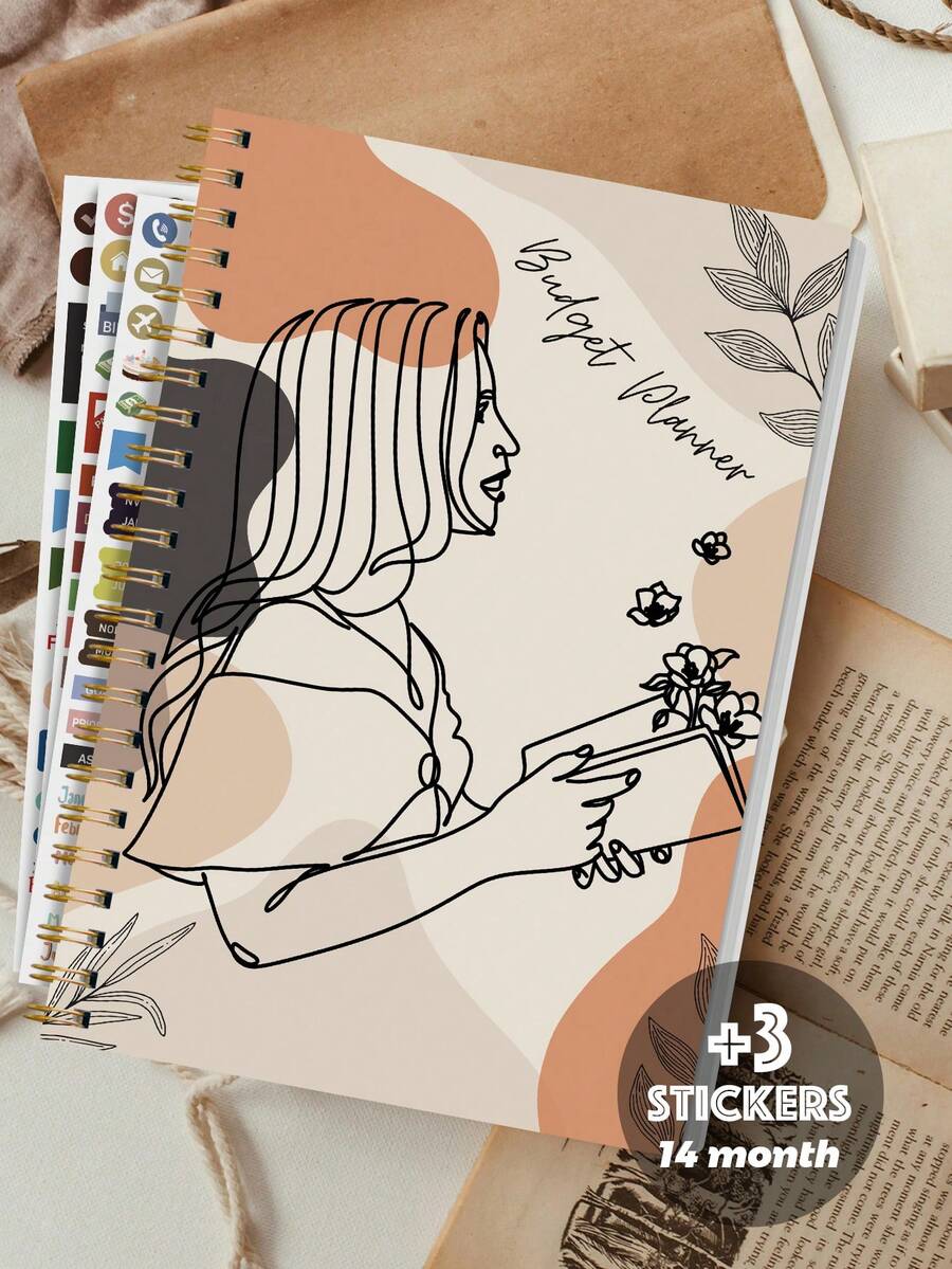 Trees Quick Budget Planner Notebook With Stickers, 116 Pages, A5 Portable Monthly Bill Payment Checklists With Spending Chart & Transparent Pockets, For Home School Office Supplies, Gifts For Friends - Cartoon Version - View 1