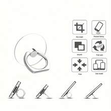360°旋转亚克力透明指环手机支架，PC材质，背面带粘胶，多角度支架，晶莹剔透设计，方便手机操作和观看。 - 彩色 - 查看 3