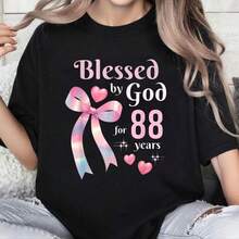 100% Cotton  By God For 88 Years Ribbon Christian 88th Birthday T-Shirt - Black - View 5