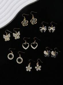 8对/套 精致时尚优雅迷人水钻水滴耳环 男女通用 蝴蝶花朵爱心星星几何形状 随机款式 浪漫约会求婚礼物 日常佩戴饰品 - 8對滴油水鑽掛墜耳環 - 查看 9