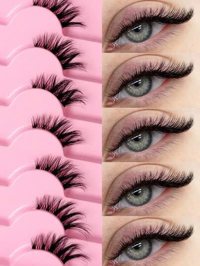 7 Pairs Half Lashes With Clear Band Cat Eye Tail Elongated Eyelashes Natural Look Wispy Faux Mink Lashes Fluffy Soft False Eyelashes Natural Makeup,Suitable For Everyday Wear, Party Wear