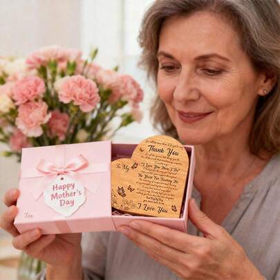 1件装木质心形积木母亲节礼物 - 桌面家居装饰摆件，送给妈妈的理想礼物，适合母亲节、周年纪念日或生日，也适合送给奶奶、妻子、老师，经久耐用的木质家居办公装饰品