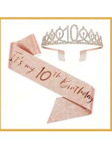 Conjunto personalizable de corona y faja de cumpleaños - Número 10 brillante con corona, conjunto de 10º cumpleaños, vestido de fiesta, el regalo perfecto de 10º cumpleaños para tu hija - Multicolor - Ver 2