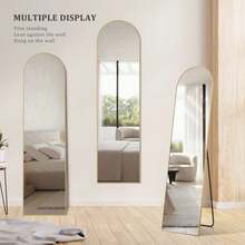 59"X16" High-Quality Arched Full Length Mirror, Aluminum Alloy Frame Ensures Stability, Standing Design For Bedroom, Gold - 金拱門 - 查看 4