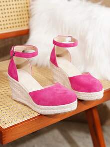 Women's Comfortable Non-Slip Round Toe Wedge Heel Slip-On Shoes, Spring/Summer - Hot Pink - View 5