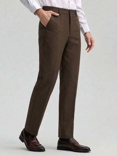 Officeau 男士休闲商务西裤，简约舒适纯色锥形裤，适合春夏办公、正式及休闲场合穿着。