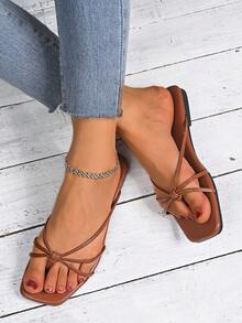 女士时尚拖鞋 - 轻便透气，露趾平底休闲夏季鞋，配有舒适鞋垫和可调节绑带，方便行走 - 棕色 - 查看 8