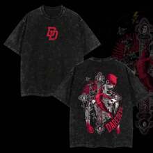 Daredevil Comics Retro Vintage Limited Edition Oversized Washed T-Shirt 230gsm Premium Cotton Unisex Streetwear Clothes Men's Top - 黑色 - 查看 1