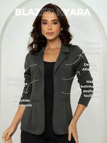Women's Elegant, Timeless, Tailored Blazer, Fitted Overcoat - 軍綠色 - 查看 4